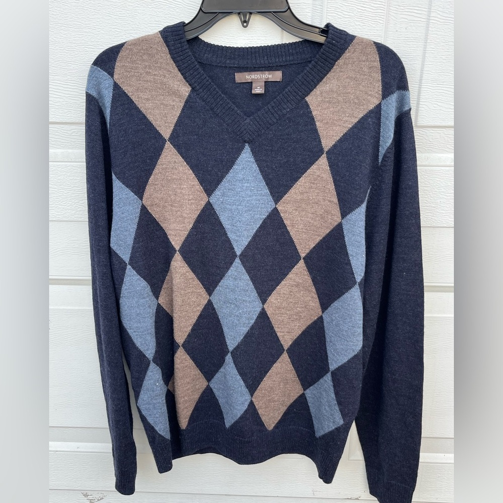 NORDSTROM 100% extra fine merino wool Men's multi-color V-neck M